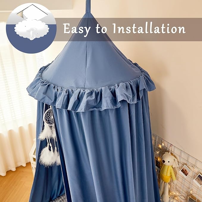 dix-rainbow Princess Decor Canopy for Kids Bed, Soft and Durable Bed Canopy for Girls Room Tent Canopy Dreamy Mosquito Net Bedding, Children Reading Nook Canopies Indoor (Blue)