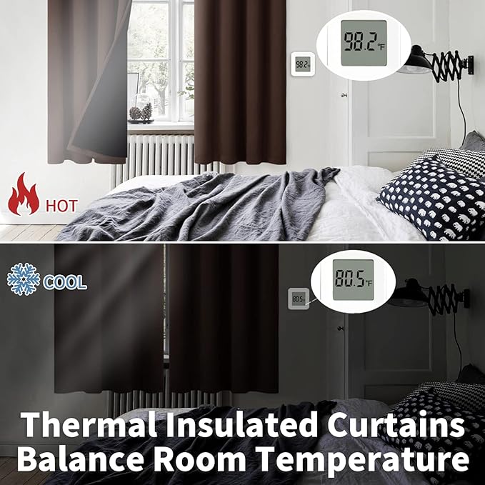 BGment Thermal Insulated 100% Blackout Curtains for Bedroom with Black Liner, Double Layer Full Room Darkening Noise Reducing Grommet Curtain (42 x 72 Inch, Brown, 2 Panels)