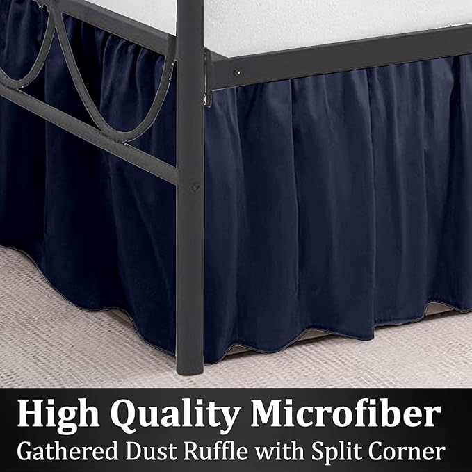 SKY BEDDINGS - Queen Size Ruffled Bed Skirt with Split Corners - 14 Inch Drop Dust Ruffle Bed Skirt with Platform Three Sided Coverage - 100% Microfiber, Navy Blue