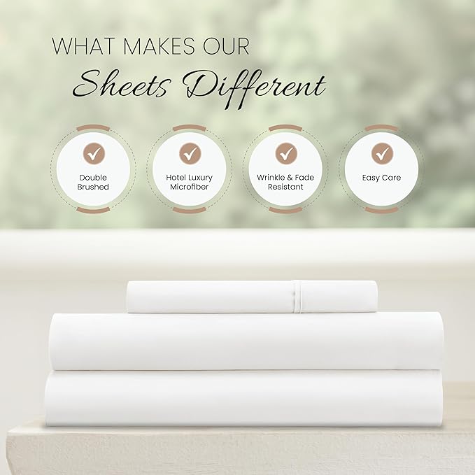 Linen Market Brushed Microfiber Twin Sheet Set 3 Piece – Oeko-TEX Certified Ultra Soft & Wrinkle-Free - 16" Deep Pocket Sheets - Easy Care Twin Size - White