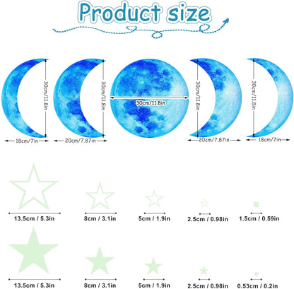 Glow in The Dark Starry Sky Moon and Stars Wall Decals,Glowing Galaxy Stars Space Planet Ceiling Wall Stickers for Boys Girls Bedroom Kids Baby Nursery Living Room Decoration