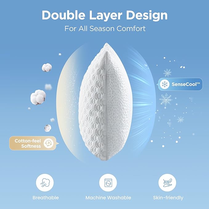 Sophia & William Cooling Bed Pillow for Sleeping (King Size Set of 2) Adjustable Shredded Memory Foam Pillow for Side, Back and Stomach Sleepeers