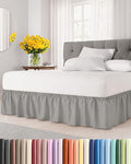 Wrap Around Dust Ruffle Bed Skirt - Light Grey - for Twin Size Beds w/ 16 Inch Drop - Easy Fit Elastic Strap - Adjustable Pleated Bedskirt with Brushed Fabric, Wrinkle Free Women, Men, Kids and Teens