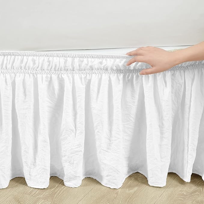 Lush Decor Ruched Ruffle Elastic Easy Wrap Around Bed Skirt Single Twin/Twin XL/Full White - Twin Bed Skirt - Dust Ruffle - White Bedskirts