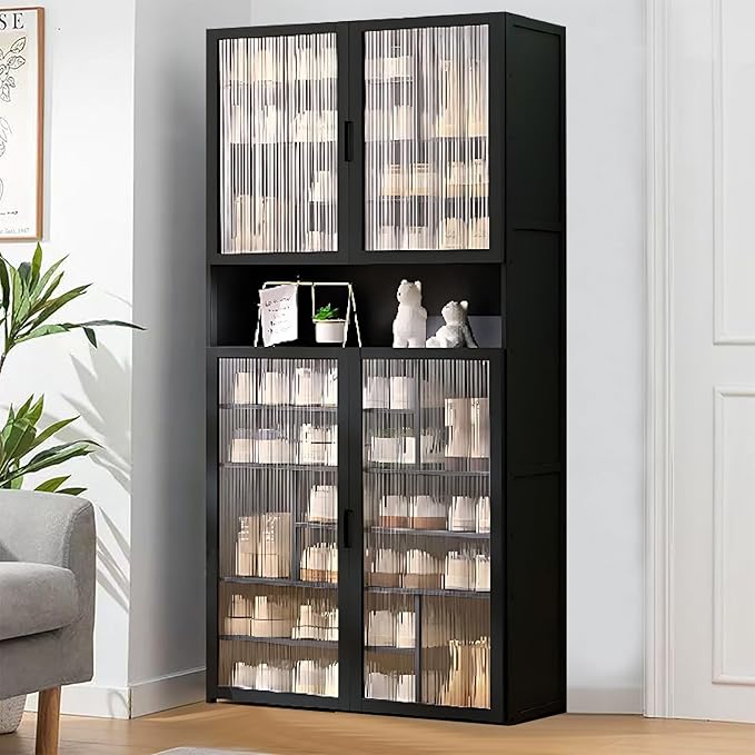 Tall Shoe Cabinet with Clear Doors, Large Capacity Bamboo Shoe Cabinet, 40-45 Pairs Shoe Rack Organizer for Closet Entrance, Hallway, Living Room, Bedroom