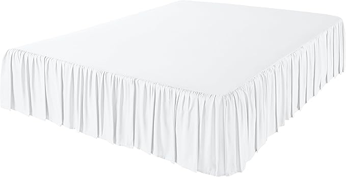 Amazon Basics Lightweight Ruffled Bed Skirt, Classic Style, Soft and Stylish 100% Microfiber With 16" Drop, King, Bright White, Solid