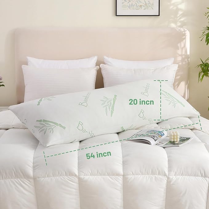 Body Pillow for Adults, Memory Foam Long Pillow for Side Sleeper, Fluffy and Firm Full Body Pillow with Removable Pillowcase,Adjustable Filling,20×54 Inch,Green