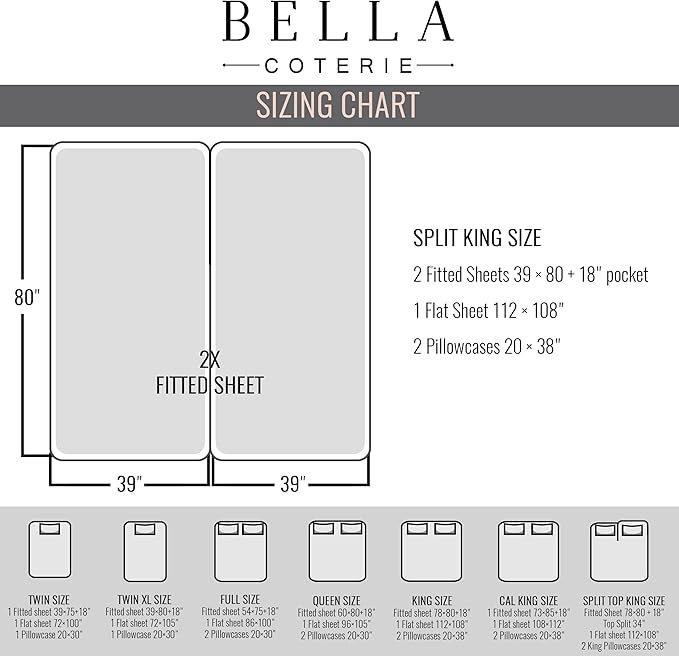 Bella Coterie Luxury Bamboo Viscose Split King Size Sheet Set | 2 Fitted Sheets for Sleep Number & Adjustable Beds | 100% Organically Grown | Cooling & Ultra Soft | 18” Deep Pocket [Lemonade]