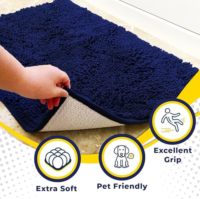 Muddy Mat® | Super Absorbent Door Mat Indoor, Microfiber Quick Dry Chenille Entryway Rug, Non-Slip Front Door Mat, Indoor Mats for Entryway, Machine Washable Pet Rug, Navy Blue XXL 60"X48"