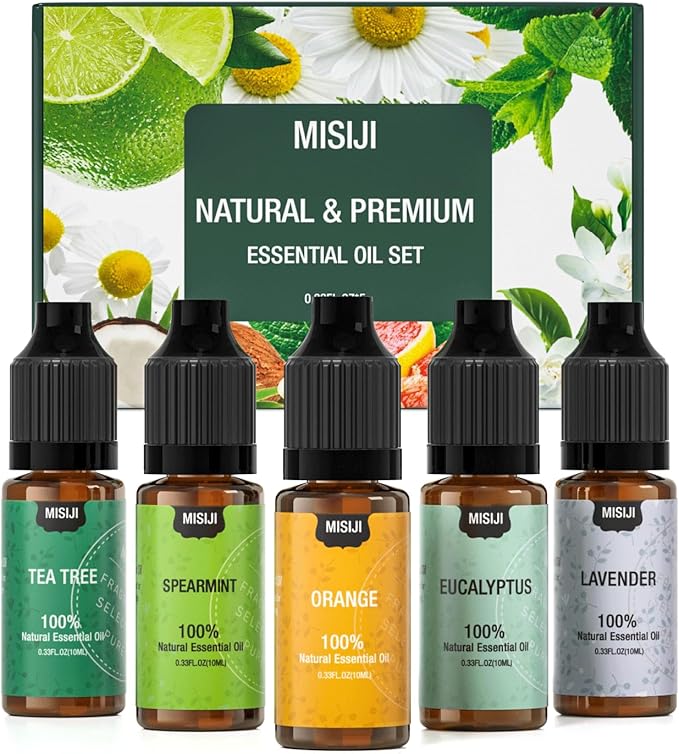 Essential Oils for Diffuser for Home, Top 5 Aromatherapy Oils,Candle&Soap Making,10ml（Orange, Lavender, Peppermint, Eucalyptus, Tea Tree）
