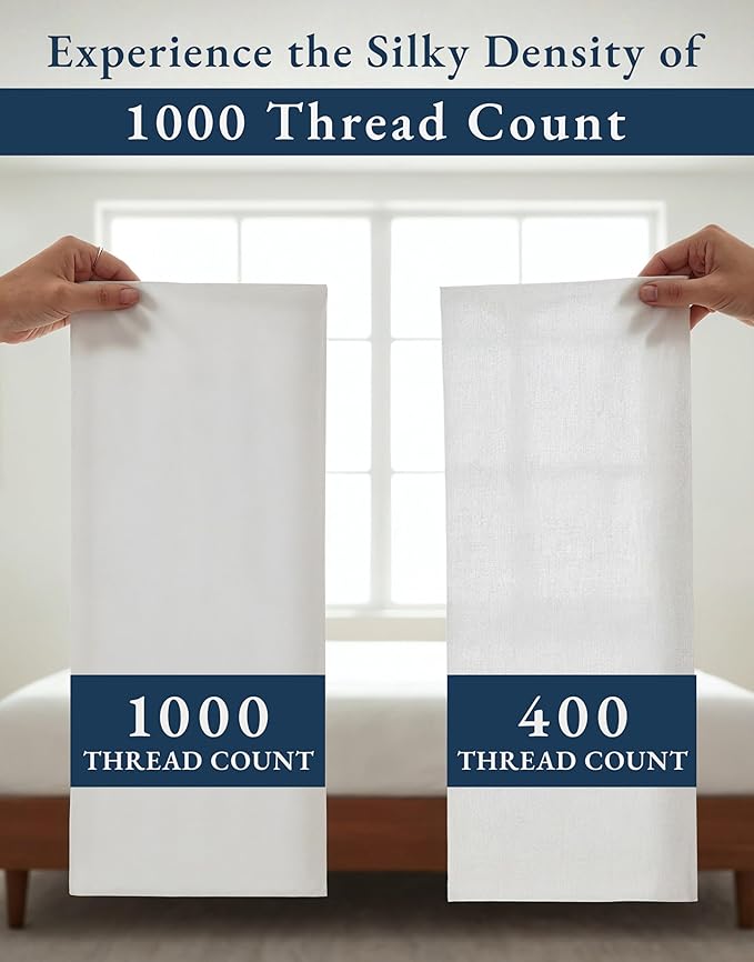 100% Egyptian Cotton Sheets King Size - 1000 Thread Count Silky Sateen King Size Sheets Set, Naturally Cooling & Breathable, Ultra-Soft Hotel Luxury Sheets with 15" Snug Fit Deep Pockets - White
