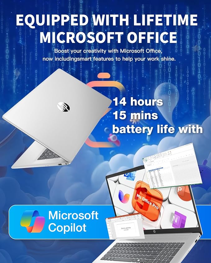 HP 17 Laptop, 17.3" HD+ Anti-Glare Display, Intel 8-Core i3, 32GB RAM, 1TB SSD, Windows 11 Pro, Copilot AI Key, Numeric Keypad, WiFi 6, w/Accessory