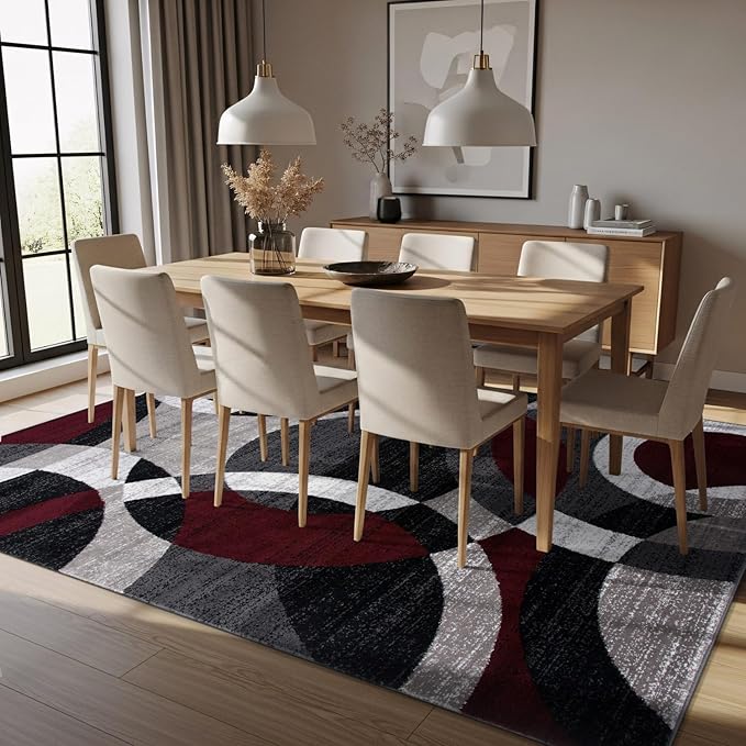 Rugshop Red Modern Geometric Indoor Medium Area Rug, Overlapping Circle Pattern, Fade Resistant, Non-Shedding, for Living Room, Bedroom and Home Office, 6'6" x 9'