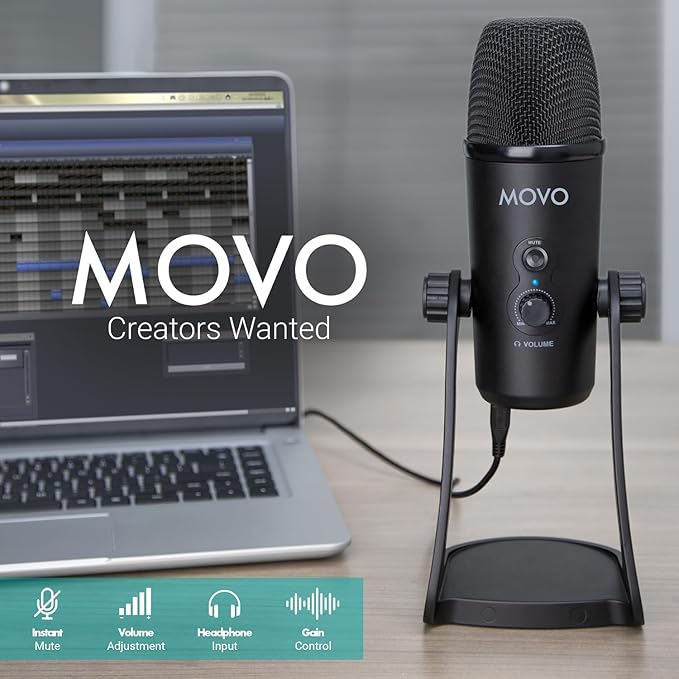 Movo UM700 Computer Condenser USB Gaming Mic with Adjustable Pickup Patterns - Microphone for PC, PS5, Podcasting, Streaming, ASMR