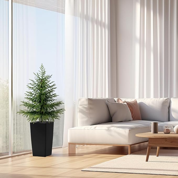 2 Pack 4FT Artificial Norfolk Pine Trees, Real Feel Faux Christmas Tree with Square Black Pot, Pet Safe PPC Material, Indoor Outdoor Plants for Front Porch, Living Room Decor