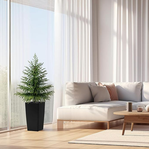 2 Pack 4FT Artificial Norfolk Pine Trees, Real Feel Faux Christmas Tree with Square Black Pot, Pet Safe PPC Material, Indoor Outdoor Plants for Front Porch, Living Room Decor