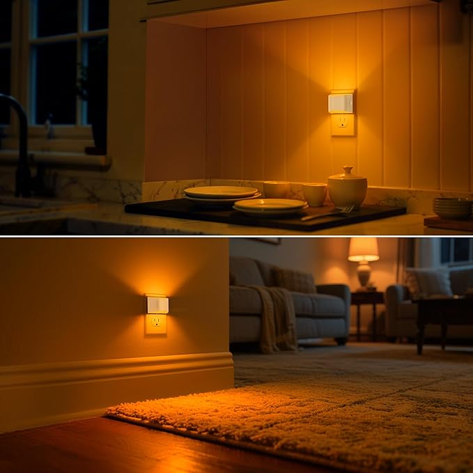 DORESshop LED Night Light[2 Pack], Night Lights Plug into Wall, 3 Level Brightness Adjustable Plug in Night Light, Dusk to Dawn Sensor Nightlights for Adults,Bedroom,Bathroom,Hallway,Amber White Cover