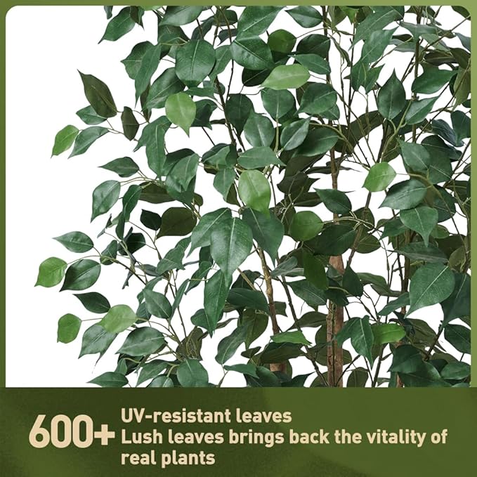 5ft Artificial Ficus Tree,Tall Faux Tree with Pebbles & Planter UV Resistant Potted Fake Plant with Silk Leaves & Real Wood Trunk,Indoor Outdoor Floor Plant for Home,Living Room,VN129