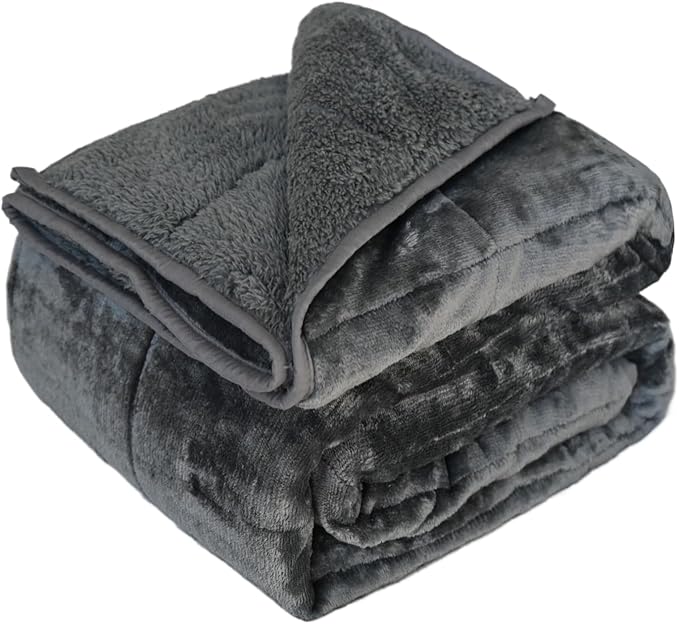 Throw Sherpa Weighted Blanket 15 lbs - 48"x72" for Adults, Fleece Fluffy Fuzzy Cozy Plush Washable Heavy Blanket, Super Soft Warm for Queen Full Twin Size Bed in Winter