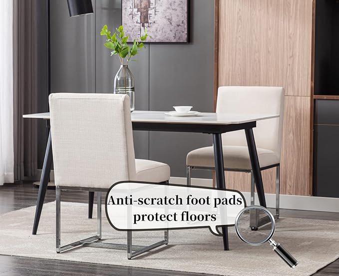 CIMOTA Modern Dining Chairs Set of 6, Upholstered Dining Room Chairs Armless Guest Side Chair with Chrome Base for Dining Room/Kitchen, Beige, 6PCS