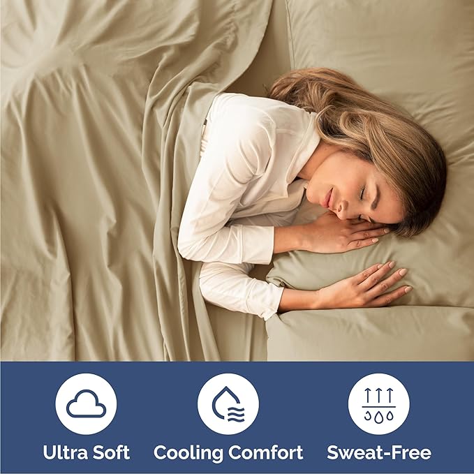 Cal King 6 Piece Sheet Set - Cooling, Comfy & Breathable - Hotel Luxury Bedding, Includes Fitted Sheet for Women, Men, Kids & Teens - 1 Flat, 1 Fitted Sheet, 4 Pillowcases with Deep Pockets - Beige