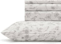 Linen Home 100% Cotton Printed Percale Sheets California King Size, Deep Pocket, 4 Pieces Set - 1 Flat, 1 Deep Pocket Fitted Sheet and 2 Pillowcases, Crisp Cool Bed Linen, Grey Botanical Floral