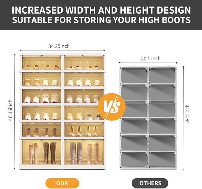 6-Tier Foldable Shoe Rack Organizer for Closet 24Pairs Plastic Shoe Shelf Collapsible Shoes Storage Box Clear Shoe Boxes Stackable with Door Easy Assembly Shoe Cabinet with Lids Large