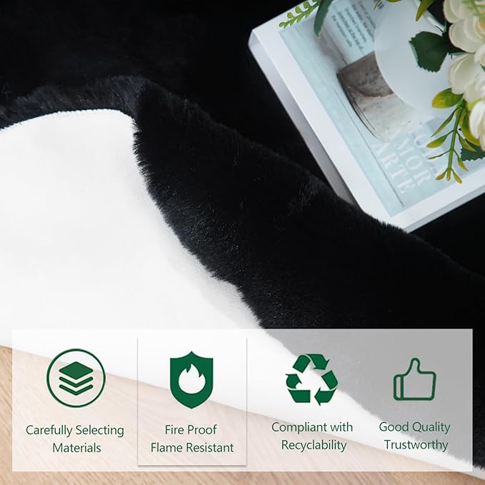 Latepis Black Shag Rug 2x4 Rugs for Bedroom Furry Shaggy Rug Washable Faux Rabbit Fur Rug Small Cute Rug Fluffy Rug for Cushion Nursery Kids Room Home Decor Sheepskin