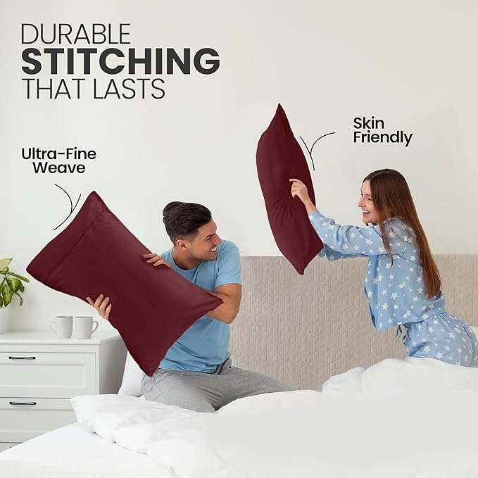 Pillow Covers by Utopia Bedding - King Size 2-Pack – Soft Brushed Microfiber – Perfect for Hospitals, Hotels, Guest Rooms – Oeko-TEX Certified, 20x40 Inches (Burgundy)