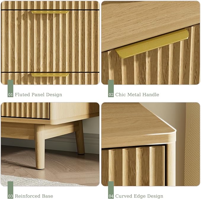 LYNSOM Fluted 8 Drawer Dresser for Bedroom, 55" Wide Modern Chest of Drawers with Curved Profile Design and Metal Handles, Wood Dresser TV Stand & Storage Organizer for Bedroom, Hallway, Oak