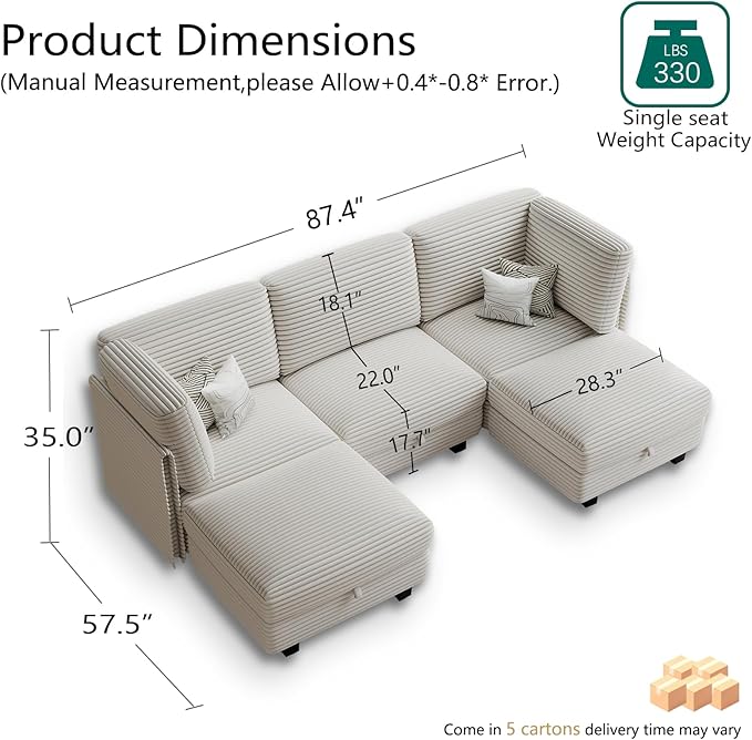Modular Sectional Sofa with Adjustable Backrest,Large Convertible L/U-Shaped Sleeper Couch for Living Room,Cloud Sofa Bed Modern Reversible Design,White