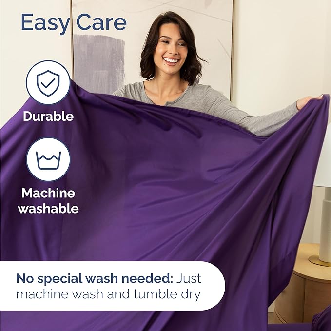 Twin 4 Piece Sheet Set - Cooling, Comfy & Breathable - Hotel Luxury Bedding, Includes Fitted Sheet for Women, Men, Kids and Teens - 1 Flat, 1 Fitted Sheet, 2 Pillowcases with Deep Pockets - Purple