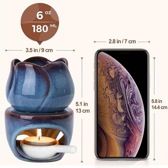 ComSaf Essential Oil Burner for Scented Oil, Ceramic Aromatherapy Aroma Oil Candle Diffuser, Tea Light Wax Melt Warmer, Essential Oil Burner with Tealight Candle Holder Home Decor Housewarming Gift