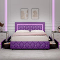 BarnFurin Queen Size Bed Frame with Headboard, Faux Leather Upholstered Bed with Diamond Tufted Design, Mordern Bed Frame with Wooden Slats Suppor, No Box Spring Required, Easy Assembly, Purple