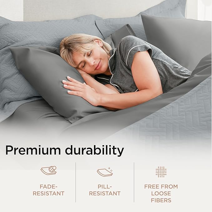Threadmill 100% Supima Cotton Sheets, Luxury 1200 Thread Count Cotton Sheets for King Size Bed, 4 Pc Dark Grey King Bed Sheet Set, 5-Star Hotel Quality with Elasticized Deep Pocket King Sheet