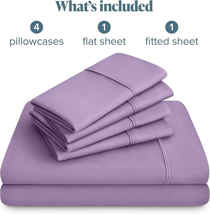 Bare Home Hotel Luxury Queen Sheet Set, Extra Soft - 6 Piece Set - Deep Pockets - Easy Fit - Cooling & Breathable - Wrinkle, Fade, Stain Resistant - Includes 4 Pillowcases (Queen, Lavender)