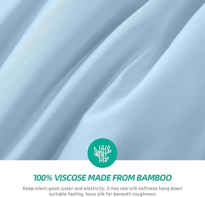 100% Viscose Made from Bamboo Comforter, Soft Lightweight Queen Size Summer Cooling Comforter Down Alternative Duvet Insert, 8 Corner Tabs（88x88 Inches, Light Blue-Summer）