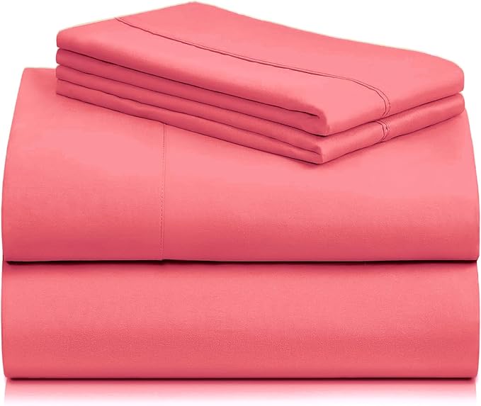 LuxClub 4 PC Sheet Set Bed Sheets Deep Pockets 16" Eco Friendly Wrinkle Free Cooling Machine Washable Hotel Bedding Silky Soft - Vermilion Full