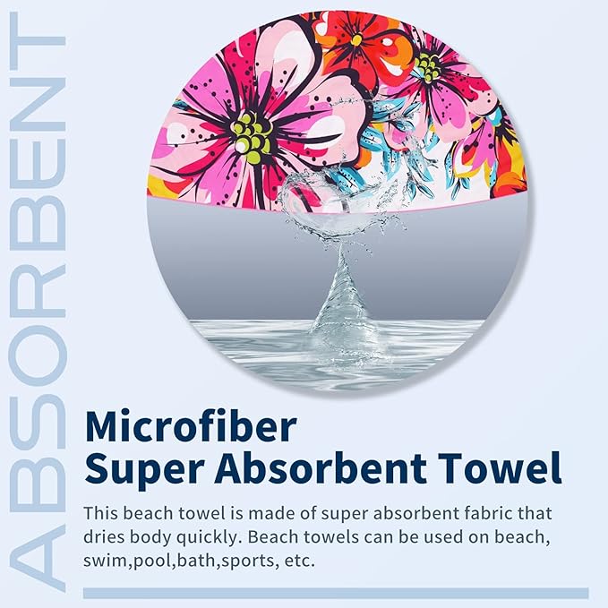 Microfiber Thin Beach Towel Lightweight 71x32 inch Oversized Extra Large Sand Free Towels Fast Dry for Travel Pool Camping Sports Beach Accessories Vacation Essential Gift