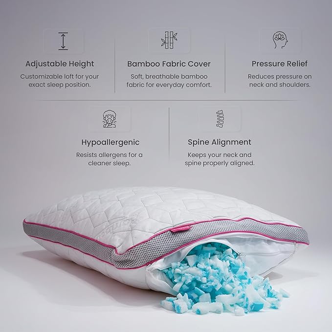 IWS I WANNA SLEEP SnowTouch® Adjustable Pillow, Neck Support, Queen Size Bed Pillows for Sleeping, Gel Cross Cut Memory Foam for Side Sleepers