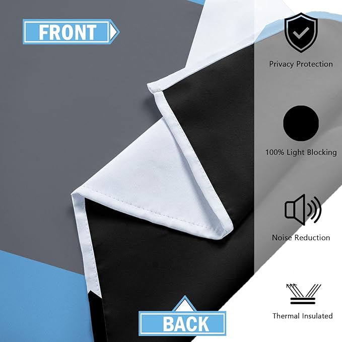 Light Blue 100% Blackout Curtains 45 inch Length 2 Panels Set White Grey Modern Abstract Geometric Drapes for Kitchen Black Out Curtains Insulated Room Darkening Small Window Curtains, 42Wx45L