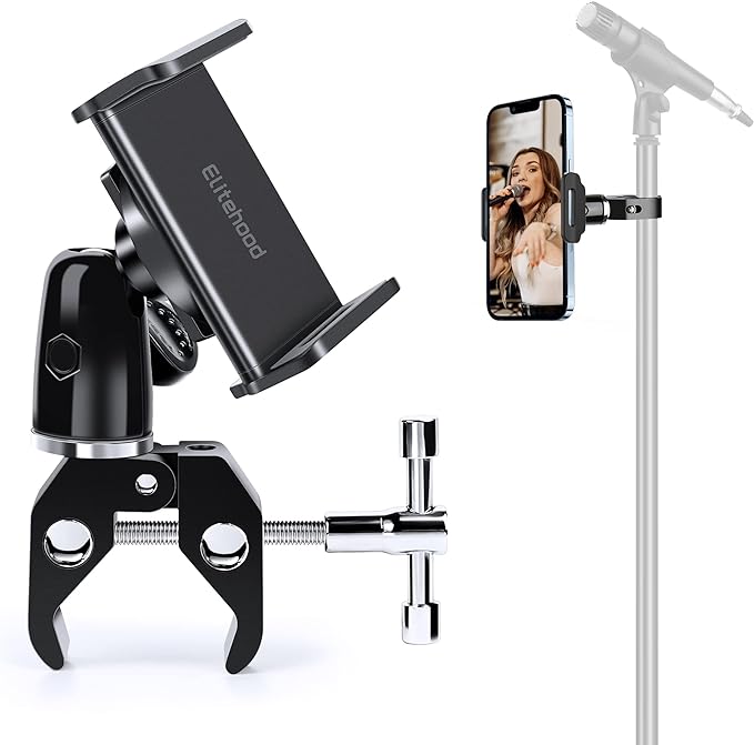 elitehood 360 Swivel Tilt Phone Holder and Mount, Adjustable for Music Boom Mic and All iPhone, Android Cell Phone