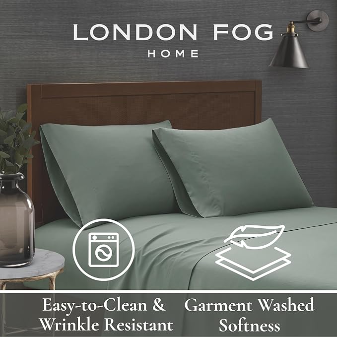 London Fog Garment Washed Solid Sheet Set White Microfiber 3-Piece Twin Sheet Set, Solid Themed, Deep Pocket, Adult and Teen, Oeko-TEX Certified