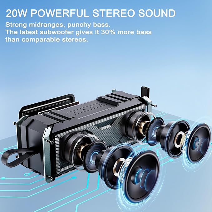comiso Bluetooth Speaker, 5.3 Rugged Portable Speaker with 20W Stereo Sound, Speakers Bluetooth Wireless IPX7 Waterproof, 24H Playtime, Small Speakers with Deep Bass for Home, Outdoor, Beach, Travel