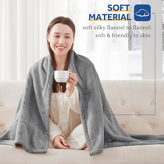 Sealy Electric Blanket Full Size, Flannel Heated Blanket with 10 Heating Levels & 1-12 Hours Auto Shut Off, Machine Washable, Light Grey, 80 x 84 Inch