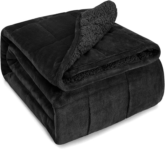 Sivio Weighted Blanket for Adult, 20 lbs Sherpa Heavy Throw with Fleece Reversible, Queen Size, Weighted Blanket for Men and Women Deep Sleeping, 80 x 87 Inches Dual Sided Black