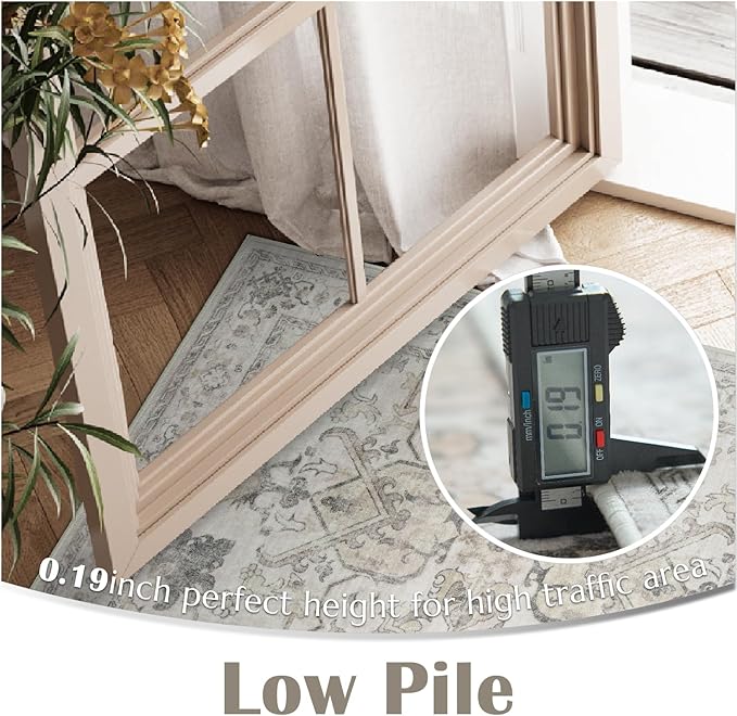 jinchan Hallway Runner Rug 2x8 Machine Washable - Vintage Floral Non-Slip Low-Pile Soft Ultra-Thin Faux Wool Kitchen Rug Distressed Carpet Runner for Farmhouse Bedroom Laundry Room (2x8ft, Taupe)