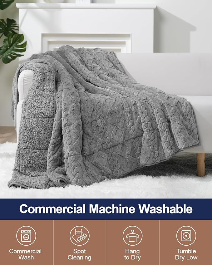 Super Fuzzy Soft Sherpa Fleece Weighted Blanket, 15 lbs Dual Sided Fluffy Heavy Weighted Blankets for Adults - No Bunching with Double Layers of Soft Inner Lining (80"x 87", 15 Pounds)