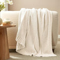 Amélie Home Chevron Chenille Knit Throw Blanket for Couch, Cozy Texture Decorative Soft Blanket for Sofa & Chair, 60"x80", Ivory