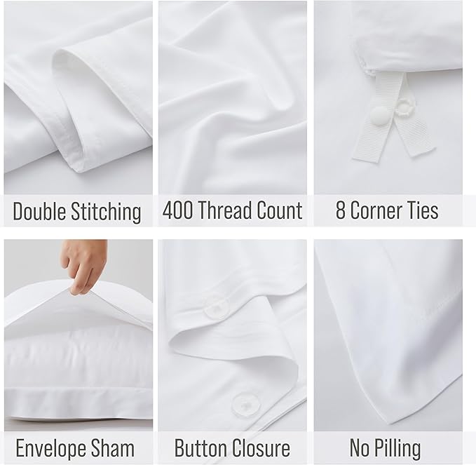 Bella Coterie Luxury Bamboo Viscose California King Size Duvet Cover Set | 100% Organically Grown | Corner Ties | Ultra Soft | Cooling | Two Pillow Shams | 106 x 94 | No Insert [White]